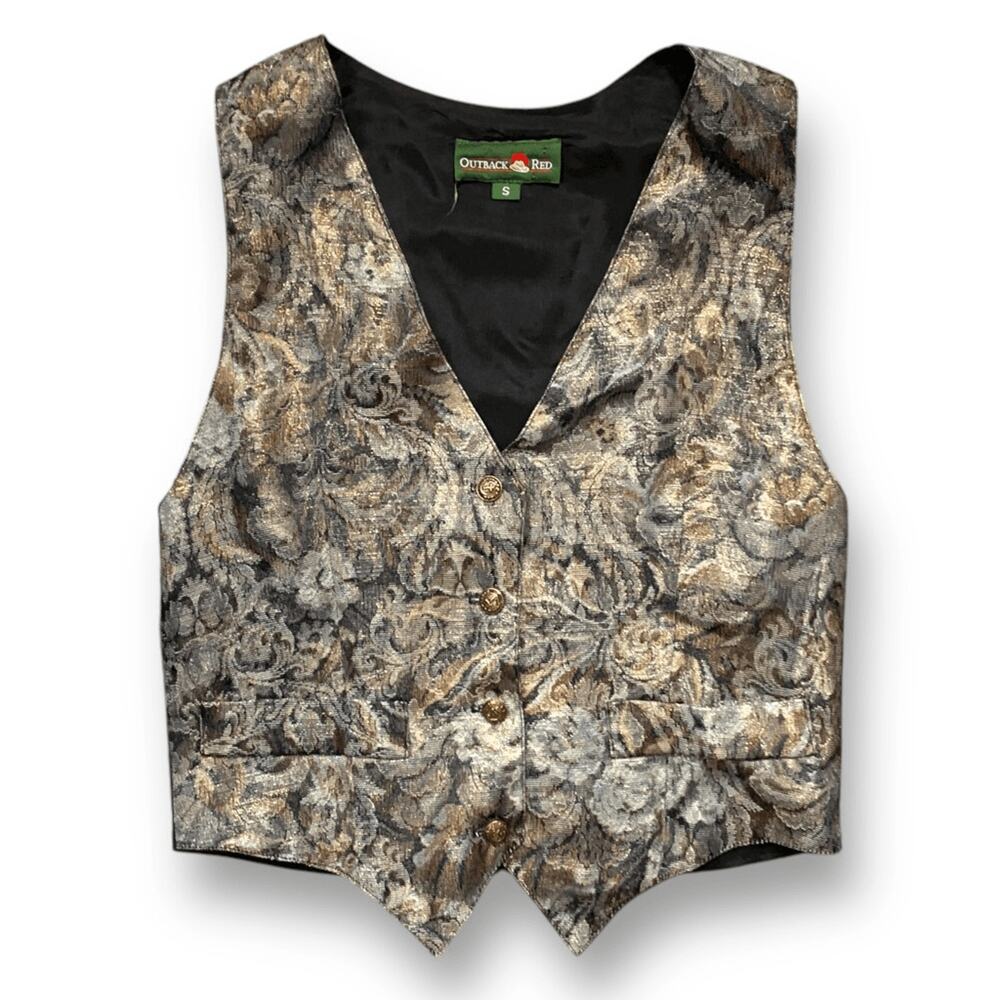 Vintage 90s Tapestry Vest Paisley Gold Black Small Boho Western Festival Layer - Picture 7 of 7